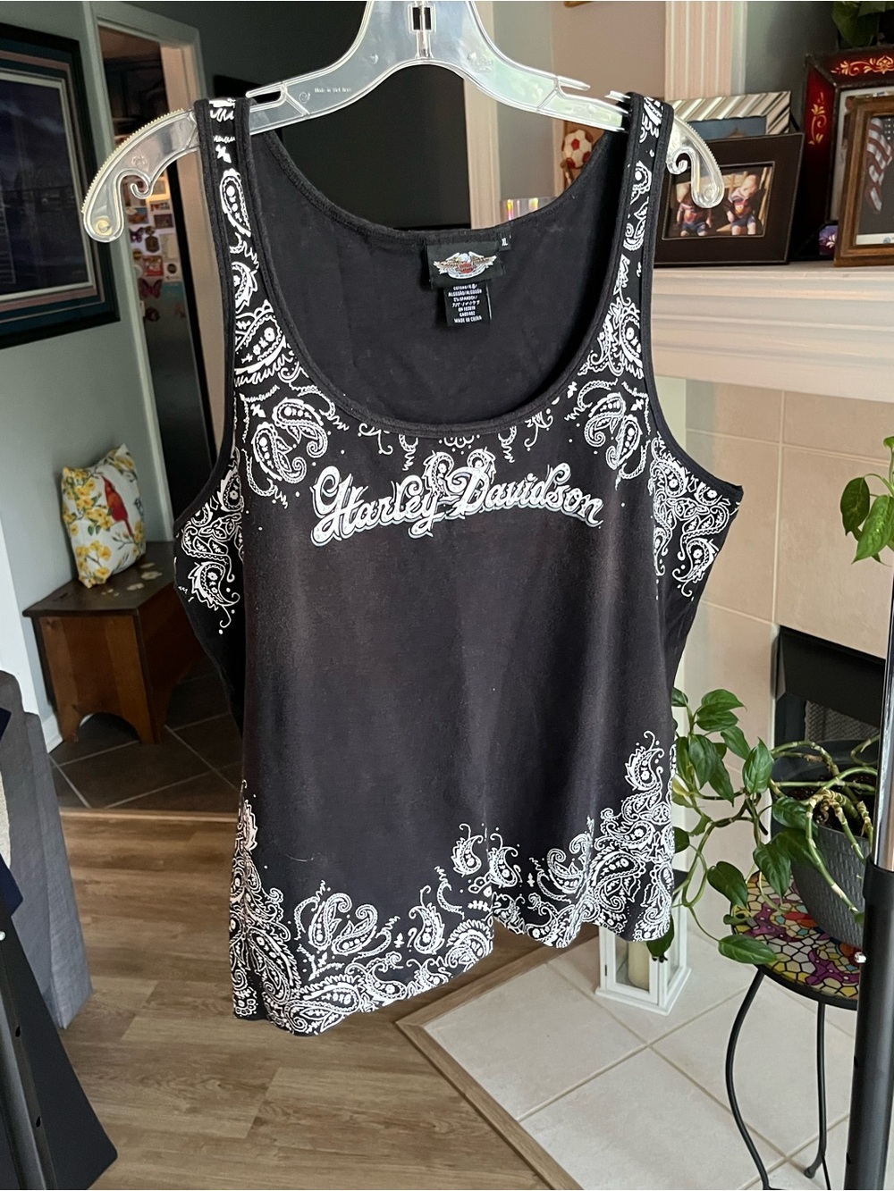 Harley-Davidson Black Tank Top with White Bandana Print